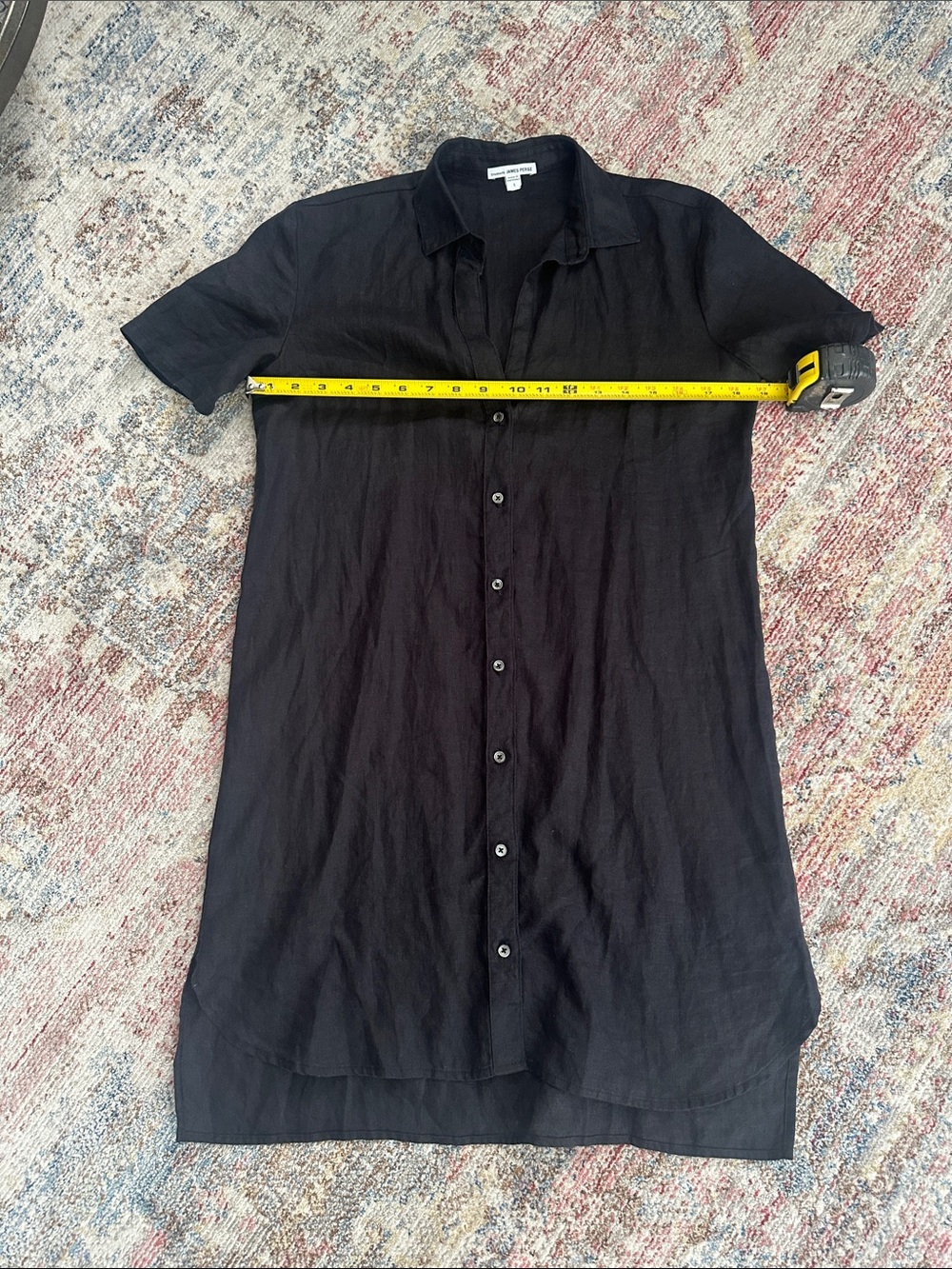 James Perse Black Short-Sleeve Linen Shirt Dress-S/Size 1